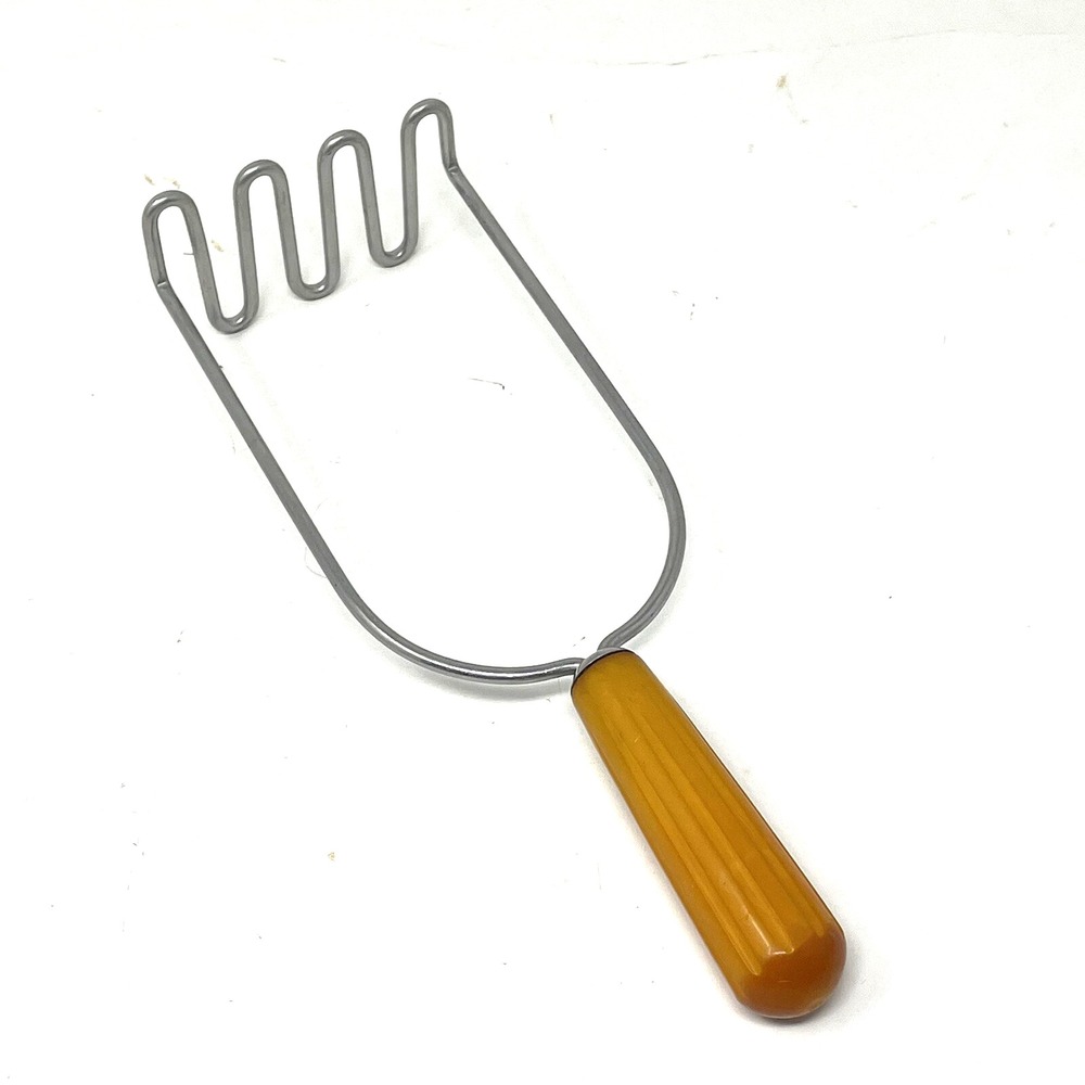 Androck Stainless Steel Potato Masher Butterscotch Bakelite Handle USA